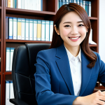 **

A professional Japanese woman in a modest business suit, sitting at a desk in a modern office filled with study materials. She is smiling confidently. Bookshelves are in the background. Fully clothed, appropriate attire, safe for work, perfect anatomy, natural proportions, professional photography, high quality, family-friendly.

**