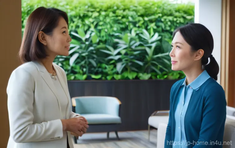 주택관리사와 시설 관리자의 업무 차이 - **A Japanese female condominium manager in her late 30s, dressed in a smart business casual outfit, ...